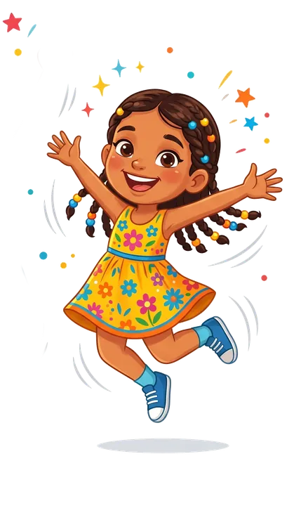 Ilustración de una niña saltando de alegría